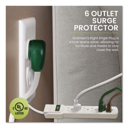 GoGreen Power 6 Outlet Surge Protector, 12 ft Cord, 250 J, White (GG16103M12)