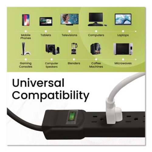GoGreen Power 6 Outlet Surge Protector, 12 ft Cord, 250 J, Black (GG16103M12BK)