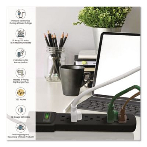 GoGreen Power 6 Outlet Surge Protector, 12 ft Cord, 250 J, Black (GG16103M12BK)