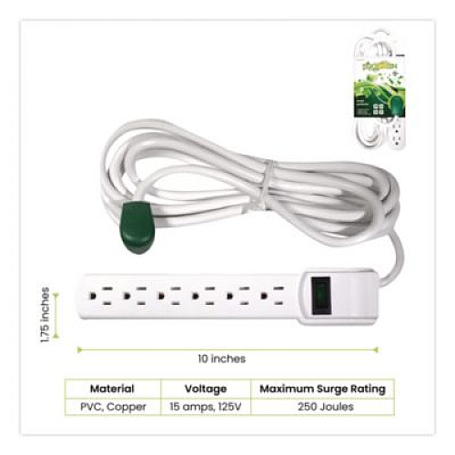 GoGreen Power 6 Outlet Surge Protector, 12 ft Cord, 250 J, White (GG16103M12)