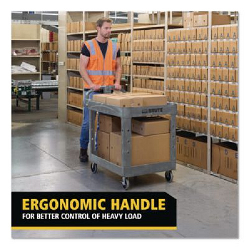 Rubbermaid Commercial BRUTE Heavy-Duty Ergo Handle Utility Cart, Plastic, 2 Shelves, 750 lb Capacity, 26" x 55" x 33.25", Gray (2192463)