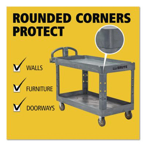 Rubbermaid Commercial BRUTE Heavy-Duty Ergo Handle Utility Cart, Plastic, 2 Shelves, 750 lb Capacity, 26" x 55" x 33.25", Gray (2192463)