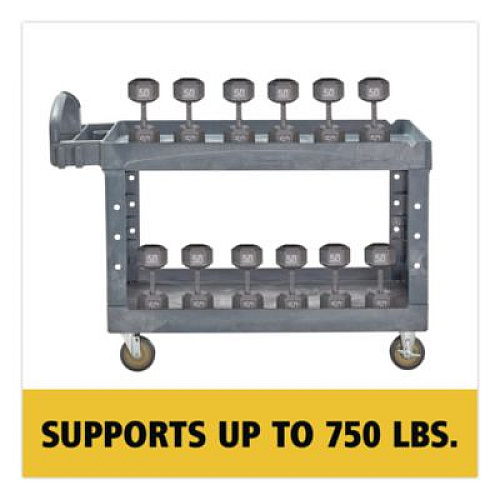 Rubbermaid Commercial BRUTE Heavy-Duty Ergo Handle Utility Cart, Plastic, 2 Shelves, 750 lb Capacity, 26" x 55" x 33.25", Gray (2192463)