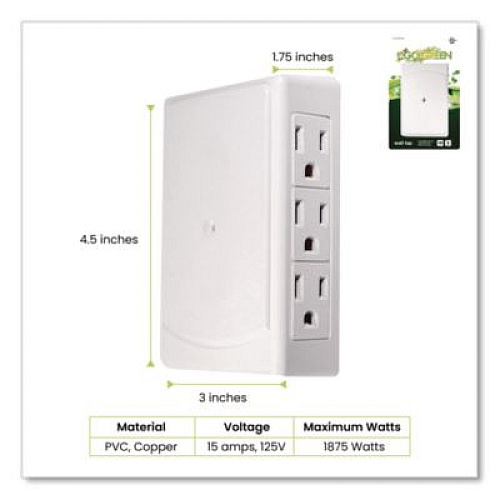 GoGreen Power 6 Outlet Side Mount Wall Tap, White (GG16000TSM)