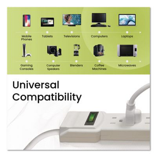 GoGreen Power 6 Outlet Surge Protector, 2.5 ft Cord, 160 J, White (GG16103MS)