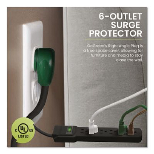 GoGreen Power 6 Outlet Surge Protector, 2.5 ft Cord, 160 J, Black (GG16103MSBK)