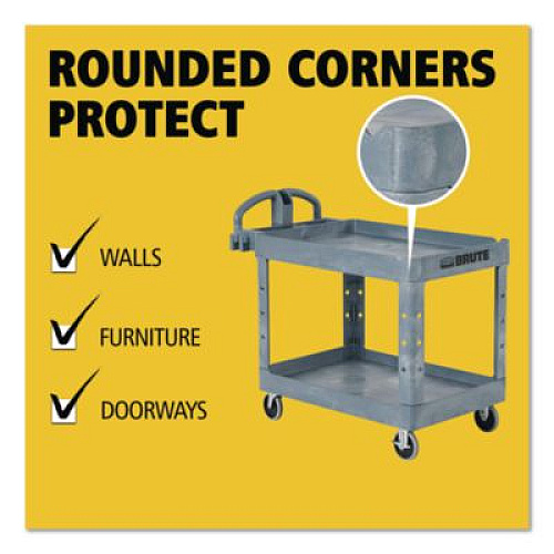 Rubbermaid Commercial BRUTE Heavy-Duty Ergo Handle Utility Cart, Plastic, Two Shelves, 500 lb Capacity, 25.5" x 44" x 39", Gray (2192464)