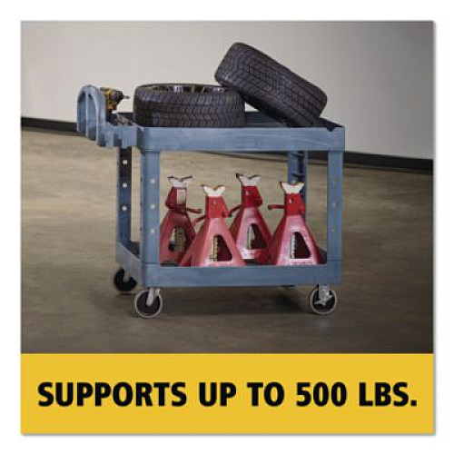 Rubbermaid Commercial BRUTE Heavy-Duty Ergo Handle Utility Cart, Plastic, Two Shelves, 500 lb Capacity, 25.5" x 44" x 39", Gray (2192464)