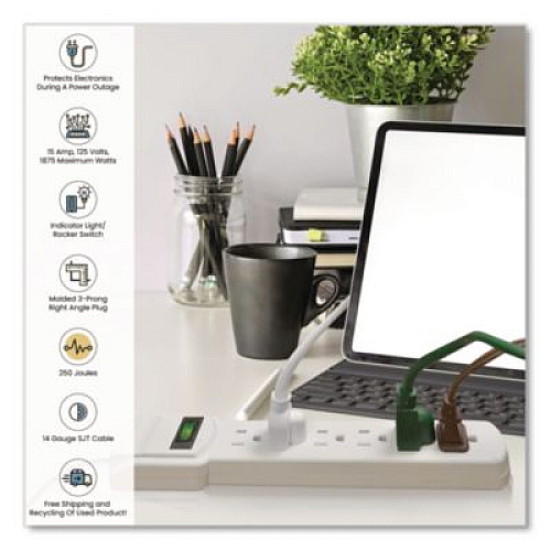 GoGreen Power 6 Outlet Surge Protector, 6 ft Cord, 250 J, White (GG16106MS)