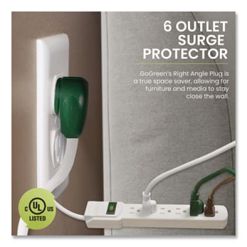 GoGreen Power 6 Outlet Surge Protector, 6 ft Cord, 250 J, White (GG16106MS)