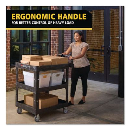 Rubbermaid Commercial BRUTE 3-Shelf Heavy-Duty Ergo Lipped Utility Cart, Resin, 3 Shelves, 600 lb Capacity, 25.24" x 44" x 47", Black (2196862)