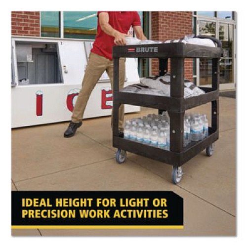 Rubbermaid Commercial BRUTE 3-Shelf Heavy-Duty Ergo Lipped Utility Cart, Resin, 3 Shelves, 600 lb Capacity, 25.24" x 44" x 47", Black (2196862)