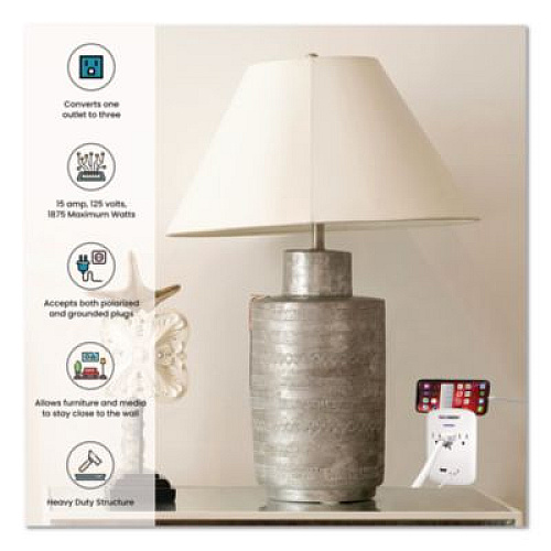 GoGreen Power 3 Outlet 2 USB Wall Tap, 735 J, White (GG13000USB2)