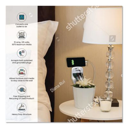 GoGreen Power 6 Outlet 4 USB Wall Tap, 735 J, White (GG16000USB4)