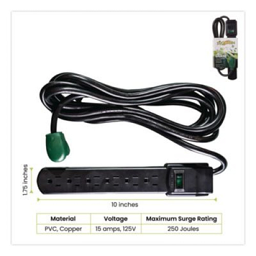GoGreen Power 6 Outlet Surge Protector, 6 ft Cord, 250 J, Black (GG16106MSBK)