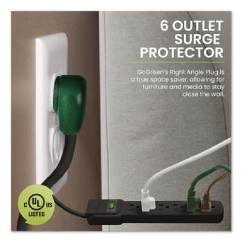 GoGreen Power 6 Outlet Surge Protector, 6 ft Cord, 250 J, Black (GG16106MSBK)