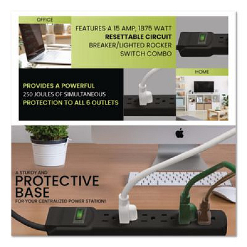 GoGreen Power 6 Outlet Surge Protector, 6 ft Cord, 250 J, Black (GG16106MSBK)