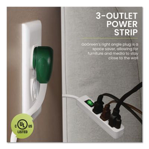GoGreen Power 3 Outlet Power Strip, 2.5 ft Cord, White, 3/Pack (GG13002MS3)