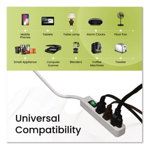 GoGreen Power 3 Outlet Power Strip, 2.5 ft Cord, White, 3/Pack (GG13002MS3)