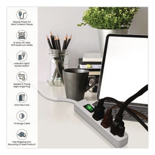 GoGreen Power 3 Outlet Power Strip, 2.5 ft Cord, White, 3/Pack (GG13002MS3)