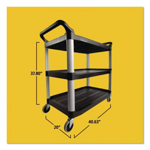Rubbermaid Commercial Xtra Utility Cart with Open Sides, Plastic, 3 Shelves, 300 lb Capacity, 40.63" x 20" x 37.81", Black (409100BLA)