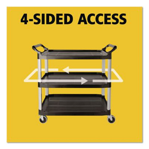 Rubbermaid Commercial Xtra Utility Cart with Open Sides, Plastic, 3 Shelves, 300 lb Capacity, 40.63" x 20" x 37.81", Black (409100BLA)