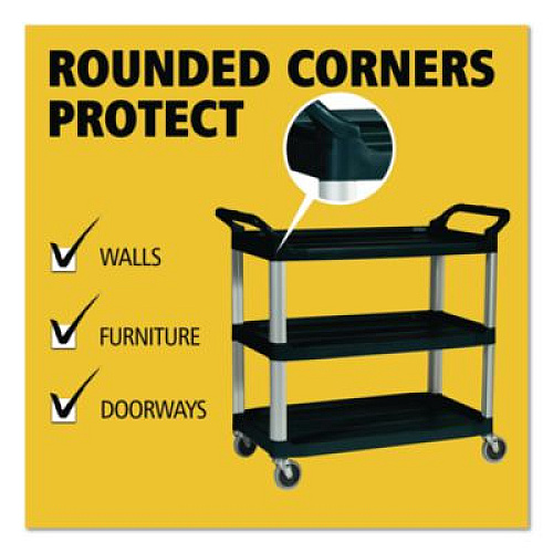 Rubbermaid Commercial Xtra Utility Cart with Open Sides, Plastic, 3 Shelves, 300 lb Capacity, 40.63" x 20" x 37.81", Black (409100BLA)