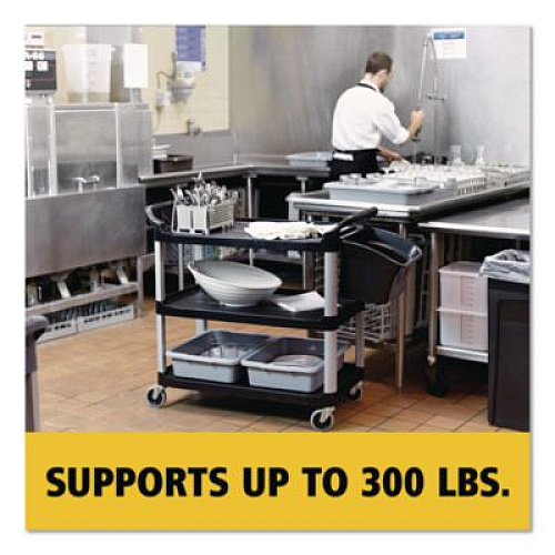 Rubbermaid Commercial Xtra Utility Cart with Open Sides, Plastic, 3 Shelves, 300 lb Capacity, 40.63" x 20" x 37.81", Black (409100BLA)