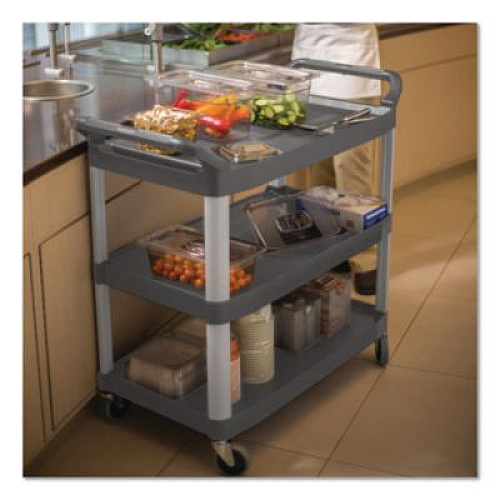 Rubbermaid Commercial Xtra Utility Cart with Open Sides, Plastic, 3 Shelves, 300 lb Capacity, 40.63" x 20" x 37.81", Black (409100BLA)