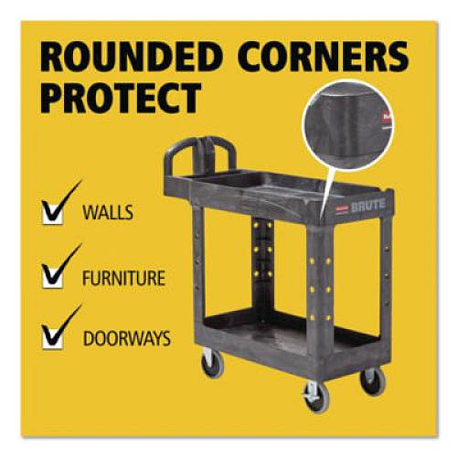 Rubbermaid Commercial BRUTE Heavy-Duty Utility Cart with Lipped Shelves, Plastic, 2 Shelves, 500 lb Capacity, 17.13" x 38.5" x 38.88", Black (450088BK)