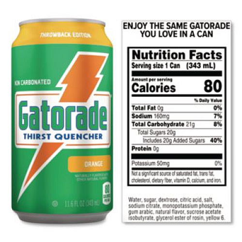 Gatorade Thirst Quencher Can, Orange, 11.6oz Can, 24/Carton (00902)