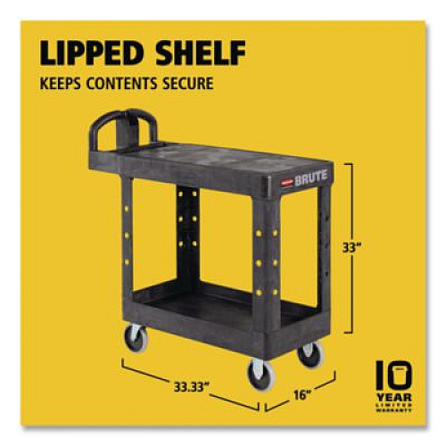 Rubbermaid Commercial Flat Shelf Utility Cart, Plastic, 2 Shelves, 500 lb Capacity, 19.19" x 37.88" x 33.33", Black (450500BK)