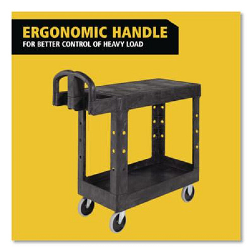 Rubbermaid Commercial Flat Shelf Utility Cart, Plastic, 2 Shelves, 500 lb Capacity, 19.19" x 37.88" x 33.33", Black (450500BK)