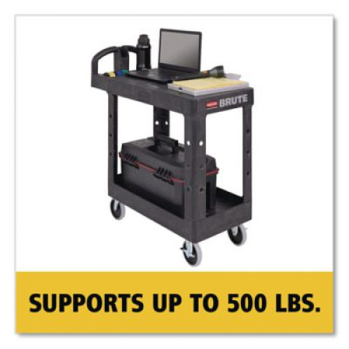 Rubbermaid Commercial Flat Shelf Utility Cart, Plastic, 2 Shelves, 500 lb Capacity, 19.19" x 37.88" x 33.33", Black (450500BK)