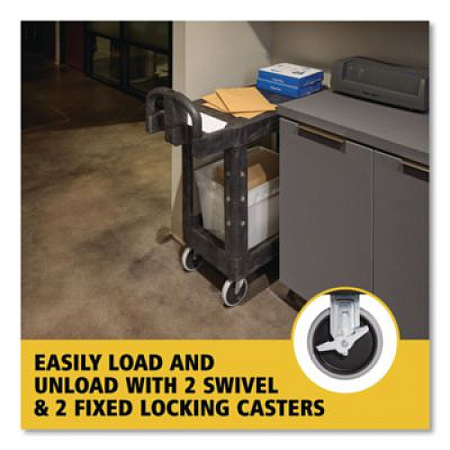 Rubbermaid Commercial Flat Shelf Utility Cart, Plastic, 2 Shelves, 500 lb Capacity, 19.19" x 37.88" x 33.33", Black (450500BK)