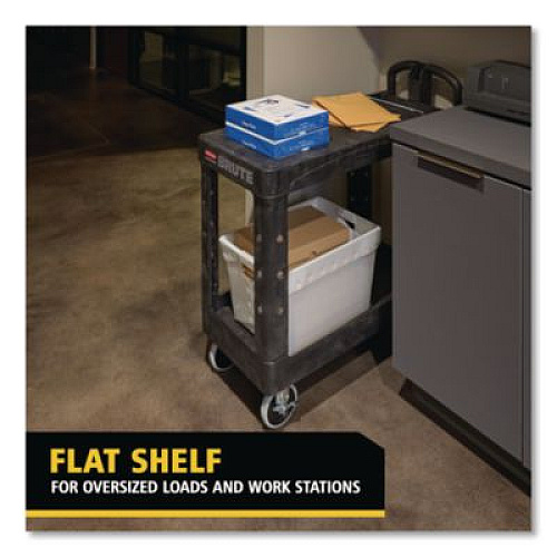 Rubbermaid Commercial Flat Shelf Utility Cart, Plastic, 2 Shelves, 500 lb Capacity, 19.19" x 37.88" x 33.33", Black (450500BK)