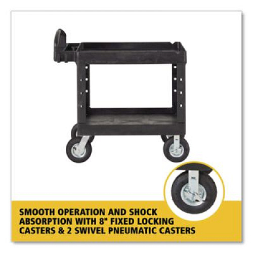 Rubbermaid Commercial BRUTE Heavy-Duty Utility Cart with Lipped Shelves, Plastic, 2 Shelves, 500 lb Capacity, 25.88" x 45.25" x 37.13", Black (452010BLA)