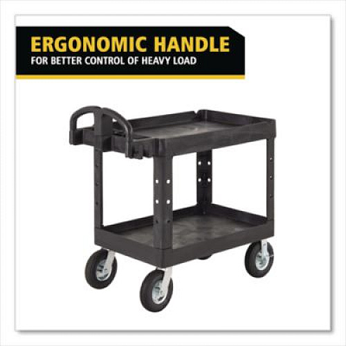 Rubbermaid Commercial BRUTE Heavy-Duty Utility Cart with Lipped Shelves, Plastic, 2 Shelves, 500 lb Capacity, 25.88" x 45.25" x 37.13", Black (452010BLA)