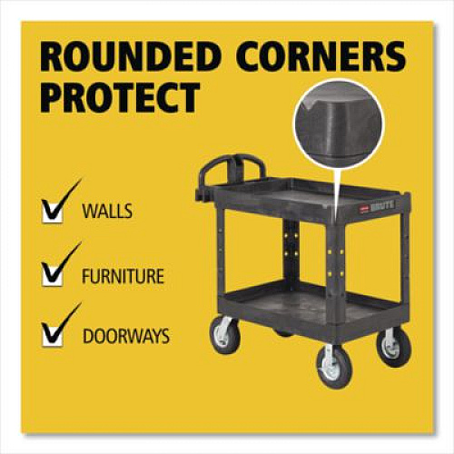 Rubbermaid Commercial BRUTE Heavy-Duty Utility Cart with Lipped Shelves, Plastic, 2 Shelves, 500 lb Capacity, 25.88" x 45.25" x 37.13", Black (452010BLA)