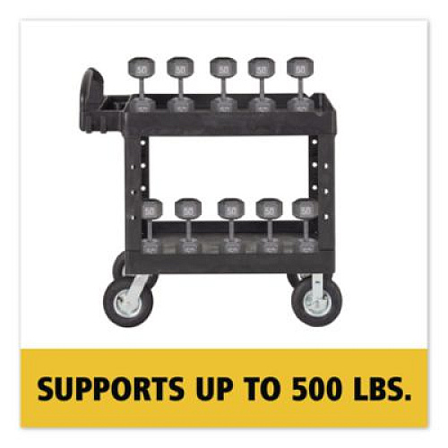 Rubbermaid Commercial BRUTE Heavy-Duty Utility Cart with Lipped Shelves, Plastic, 2 Shelves, 500 lb Capacity, 25.88" x 45.25" x 37.13", Black (452010BLA)