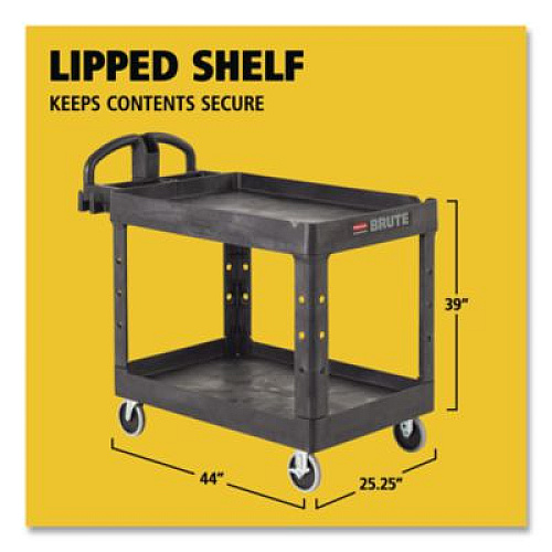 Rubbermaid Commercial BRUTE Heavy-Duty Utility Cart with Lipped Shelves, Plastic, 2 Shelves, 500 lb Capacity, 25.9" x 45.2" x 32.2",  Black (452088BK)