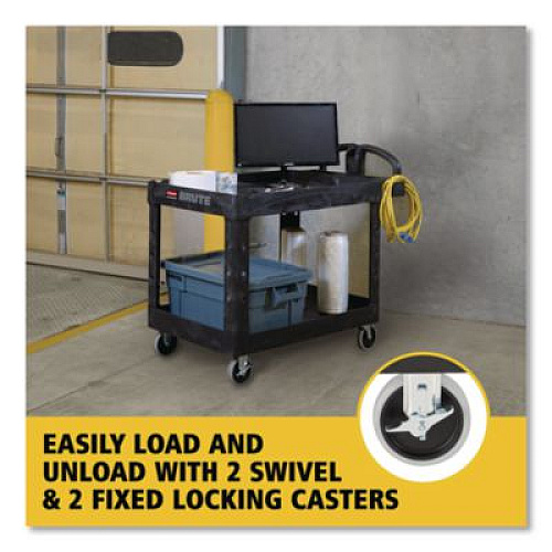 Rubbermaid Commercial BRUTE Heavy-Duty Utility Cart with Lipped Shelves, Plastic, 2 Shelves, 500 lb Capacity, 25.9" x 45.2" x 32.2",  Black (452088BK)
