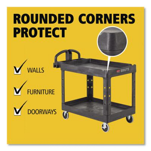 Rubbermaid Commercial BRUTE Heavy-Duty Utility Cart with Lipped Shelves, Plastic, 2 Shelves, 500 lb Capacity, 25.9" x 45.2" x 32.2",  Black (452088BK)