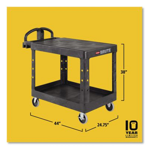 Rubbermaid Commercial Flat Shelf Utility Cart, Plastic, 2 Shelves, 500 lb Capacity, 25.25" x 44" x 38.13", Black (452500BK)