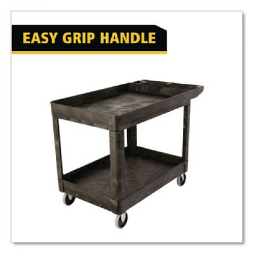 Rubbermaid Commercial Heavy-Duty Utility Cart with Lipped Shelves, Plastic, 2 Shelves, 500 lb Capacity, 25.78" x 45.25" x 33.25", Black (452089BLA)