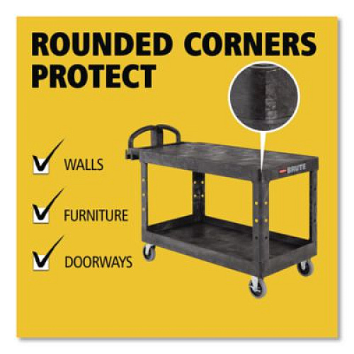 Rubbermaid Commercial Heavy-Duty Utility Cart with Flat Shelves, Plastic, 2 Shelves, 500 lb Capacity, 25.25" x 54" x 36", Black (4545BLA)