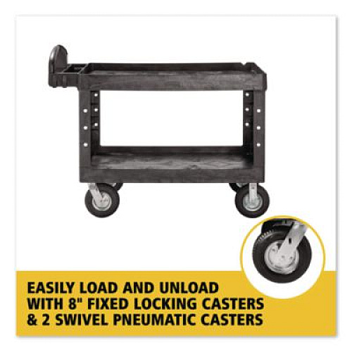 Rubbermaid Commercial BRUTE Heavy-Duty Utility Cart with Lipped Shelves, Plastic, 2 Shelves, 750 lb Capacity, 25.25" x 54" x 39.25", Black (454610BLA)