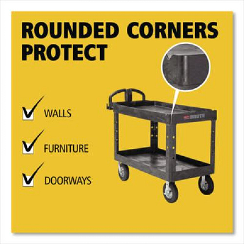 Rubbermaid Commercial BRUTE Heavy-Duty Utility Cart with Lipped Shelves, Plastic, 2 Shelves, 750 lb Capacity, 25.25" x 54" x 39.25", Black (454610BLA)