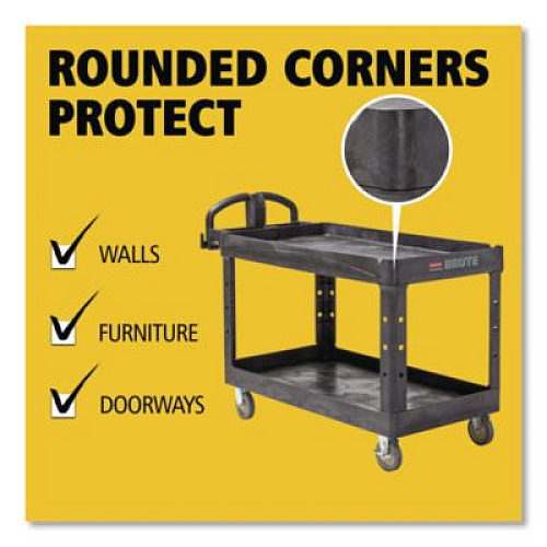 Rubbermaid Commercial BRUTE Heavy-Duty Utility Cart with Lipped Shelves, Plastic, 2 Shelves, 750 lb Capacity, 26" x 55" x 33.25", Black (4546BLA)