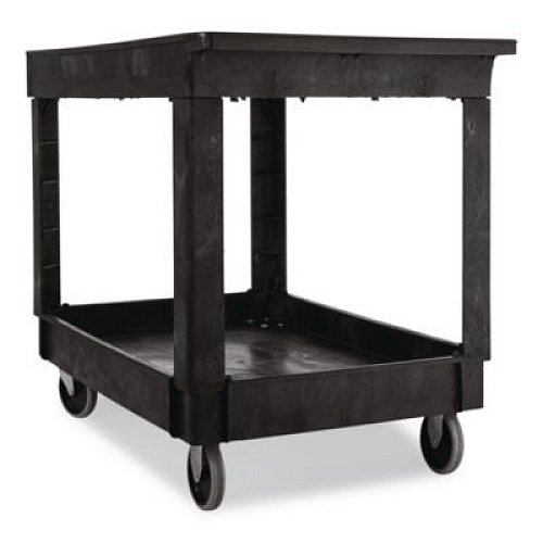 Rubbermaid Commercial Heavy-Duty Flat-Handle Maintenance/Utility Cart, Plastic, 2 Shelves, 500 lb Capacity, 24" x 40" x 31.25", Black (9T6700BLA)